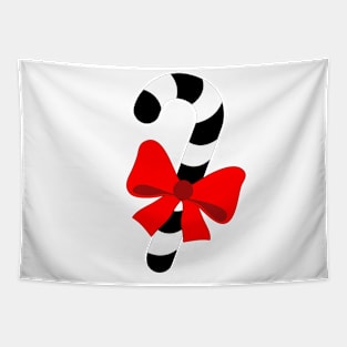 LARGE BLACK AND WHITE CHRISTMAS CANDY CAN WITH RED BOW DESIGN Tapestry