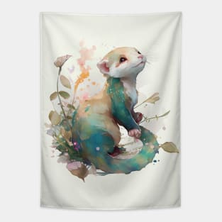 Watercolor peaceful ferret scene Tapestry