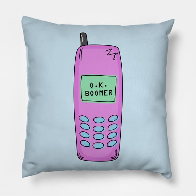 Retro Okay Boomer Cell Phone Pillow by FreckleFaceDoodles