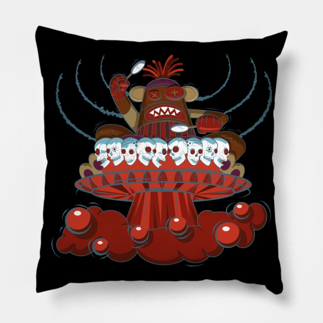 Drumming Space Sock Monkey Pillow by ArtingBadass