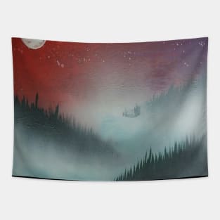 Misty pine river Tapestry