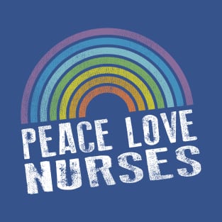 PEACE LOVE NURSES - RETRO RAINBOW T-Shirt