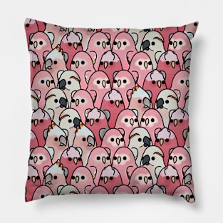 Too Many Birds! Pink Parrot Posse Pillow