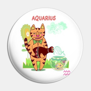 Zodiac Fun Aquarius  Fish and Cat Pin