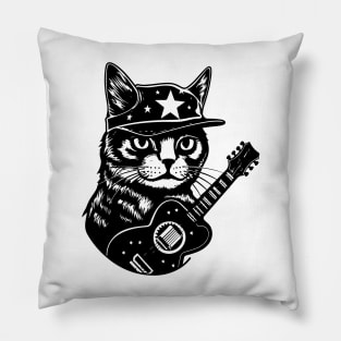 Cat Playing Guitar Shirt, Guitar Kitty Tshirt, Music Tee, Funny Guitar Shirt Acoustic Electric Bass Player For Men Women Rock Band Pillow