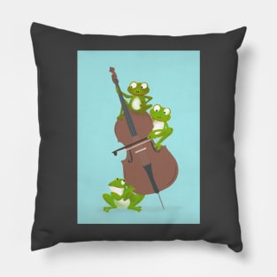 Three funny frogs playing the double bass Pillow