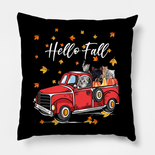 cat hello fall Pillow by tiranntrmoyet