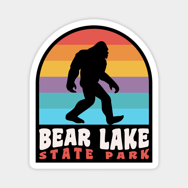 Bear Lake Utah Bigfoot Sasquatch Retro Sunset Magnet by PodDesignShop