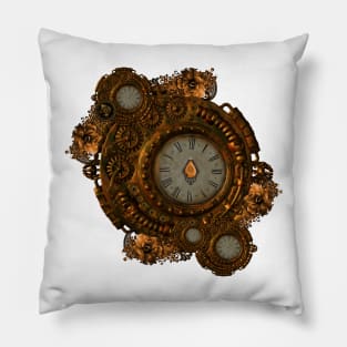 Golden clockwork with flowers Pillow