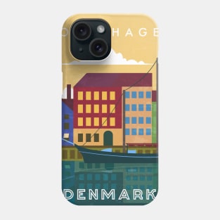 Copenhagen, Denmark. Retro travel poster Phone Case