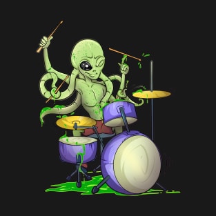 Drum Playing Squid Alien T-Shirt