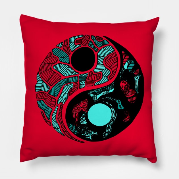 Turqred Abstract Yin Yang Pillow by kenallouis