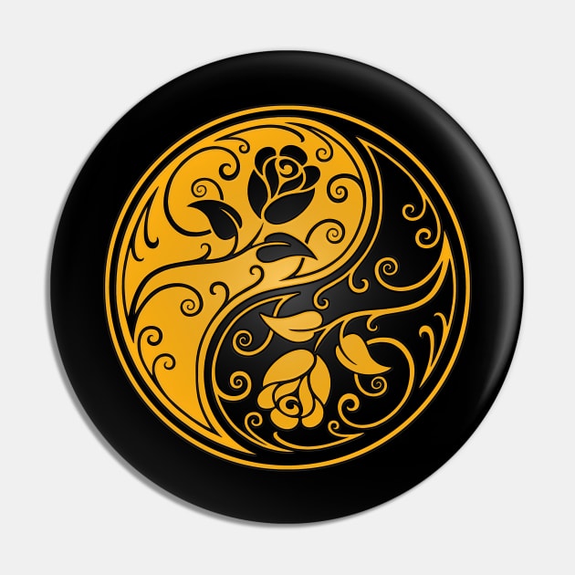 Yellow and Black Yin Yang Roses Pin by jeffbartels