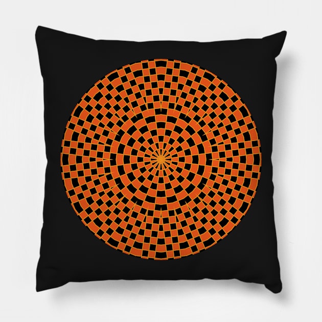 Orange and Black Kaleidoscope Style Mandala Pillow by CheriesArt