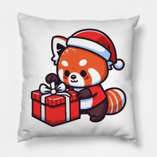 Red Panda Wrapping Present Christmas - For Red Panda Lovers Pillow