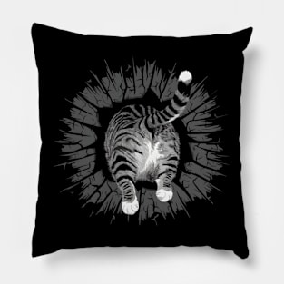 Funny Tabby cat breaking into a heart Leap of Love Pillow