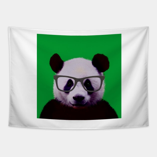 Geeky Nerd Panda in Green Background - Print / Home Decor / Wall Art / Poster / Gift / Birthday / Panda Lover Gift / Animal print Tapestry by luigitarini