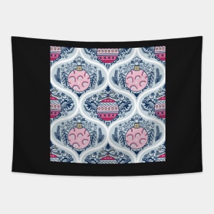 Ogee pattern with pink and blue christmas baubles Tapestry