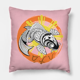 Tribal line Art Koi fish / Baybayin word Mutya (Pearl / Darling) Pillow