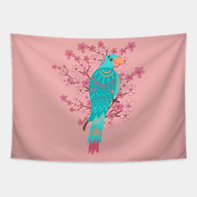 Cute and colorful Boho Parrot Tapestry by Magitasy