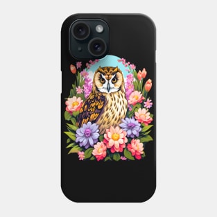 A Cute Short Eared Owl Surrounded by Bold Vibrant Spring Flowers Phone Case