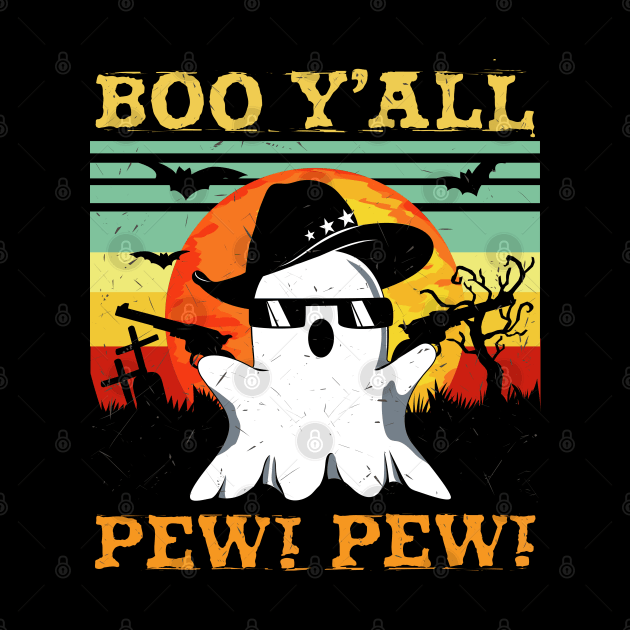 Funny Boo Y'all Cowboy Country Western Halloween by PunnyPoyoShop