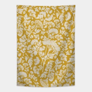 Cream Hemlock Print on Mustard Yellow -  Floral Repeat Pattern Tapestry