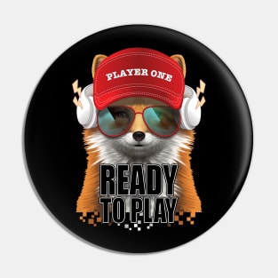 Ready to play fox sunglasses red cap headphone Pin