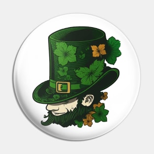 A leprechaun hat with a four-leaf clover,with a smiling face Pin