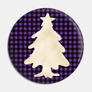 Christmas tree silhouette over a black and violet tile pattern Pin