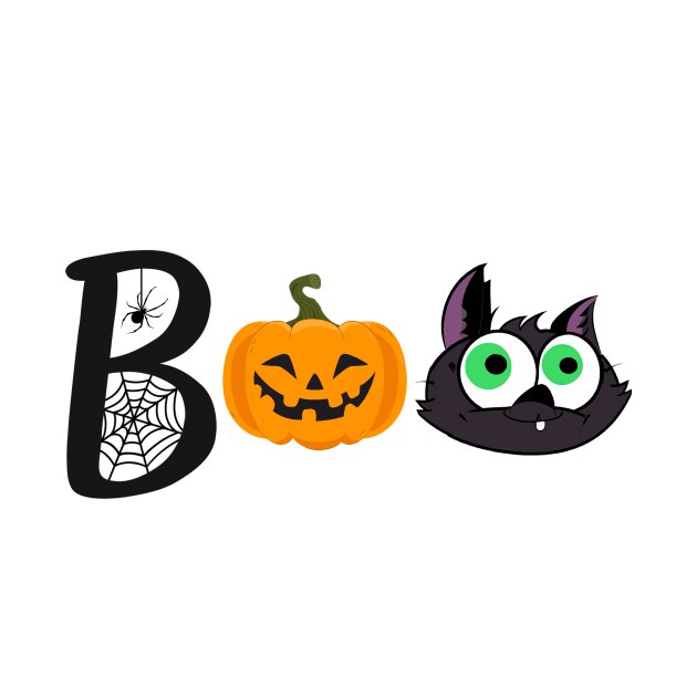 Funny halloween boo with cat head and pumpkin by colorbyte