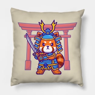 Cute Samurai Red Panda Cartoon Pillow