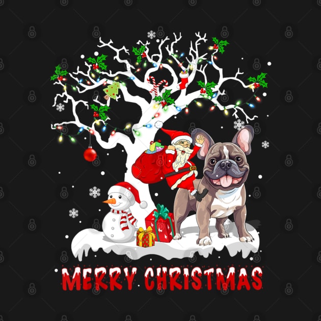 Christmas French Bulldog On Tree Santa French Bulldog Dog by Mitsue Kersting