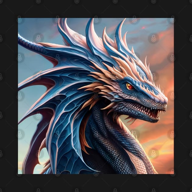 Intricate Blue and White Metallic Dragon by dragynrain