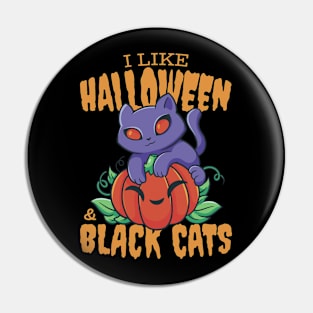 I Love Black Cats and Halloween Pin