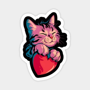 Cute Cat Hugging Valentine Heart Kitty Love Cat Magnet