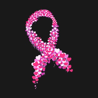 Breast Cancer Awareness Pink Hearts And Ribbon Product T-Shirt