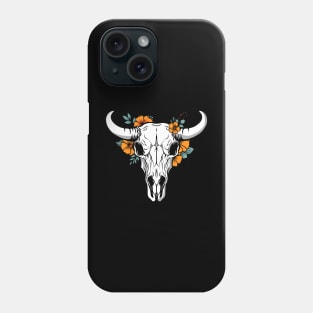 illustration of a cow skull head, with beautiful flowers Phone Case