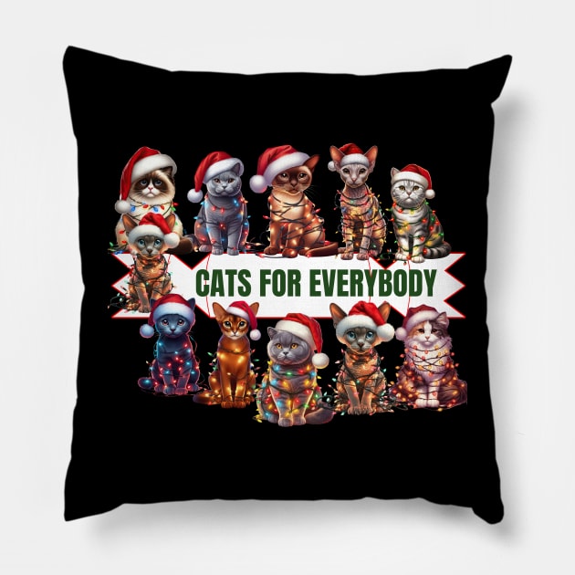 Cats For Everybody Christmas Cat Funny Xmas Santa Pillow by Positive Designer