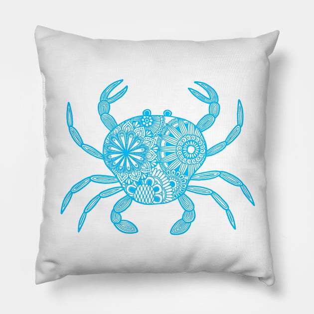 Mandala Crab (light blue and white) Pillow by calenbundalas