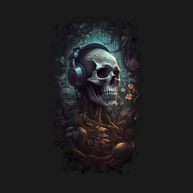 Skull in headphones by NemfisArt