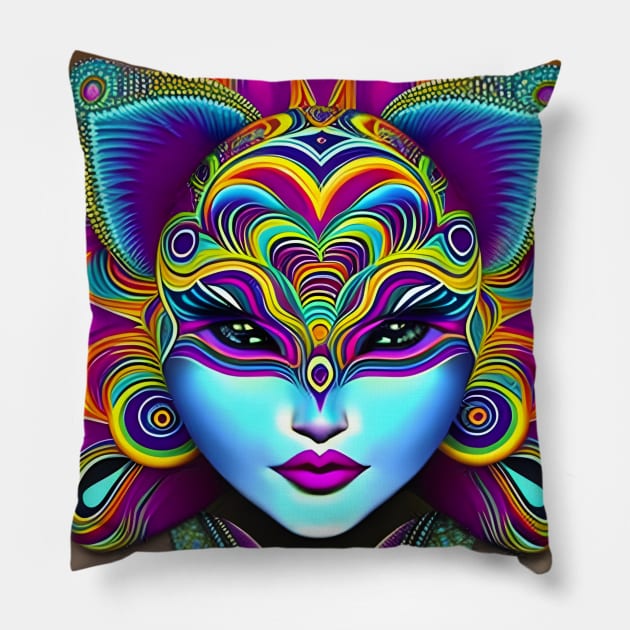 Catgirl DMTfied (9) - Trippy Psychedelic Art Pillow by TheThirdEye