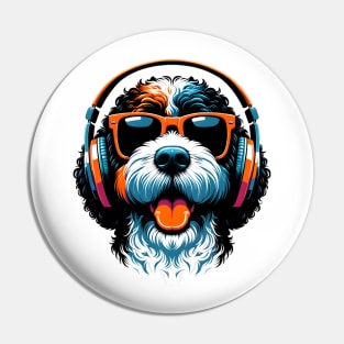 Portuguese Water Dog Smiling DJ Japanese Art Showcase Pin