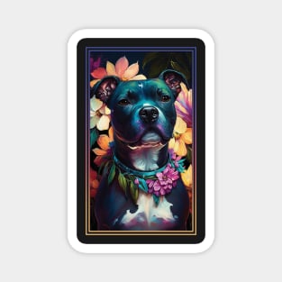 American Staffordshire Terrier Pitbull Vibrant Tropical Flower Tall Digital Oil Painting Portrait  3 Magnet