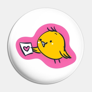 Cute Little Yellow Bird With Love Note Pin