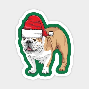 Santa Hat-Wearing Cute Bulldog Funny Christmas Holiday Magnet