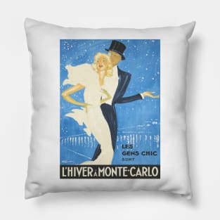 Winter in Monte Carlo - Beautiful Vintage Poster Design Pillow