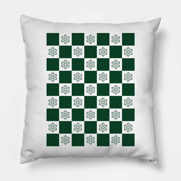 checkerboard snow christmas pattern Pillow by Hi Project