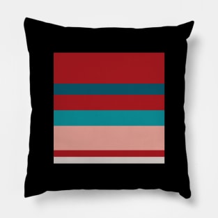 A fine jumble of Rouge, Blush, Pastel Gray, Dark Cyan and Petrol stripes. - Sociable Stripes Pillow