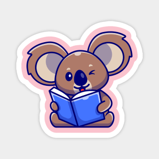 Cute Koala Reading Book Cartoon Magnet